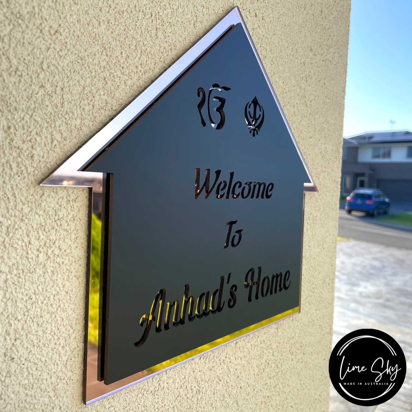 Modern House Entry Sign with Hut Shaped Design