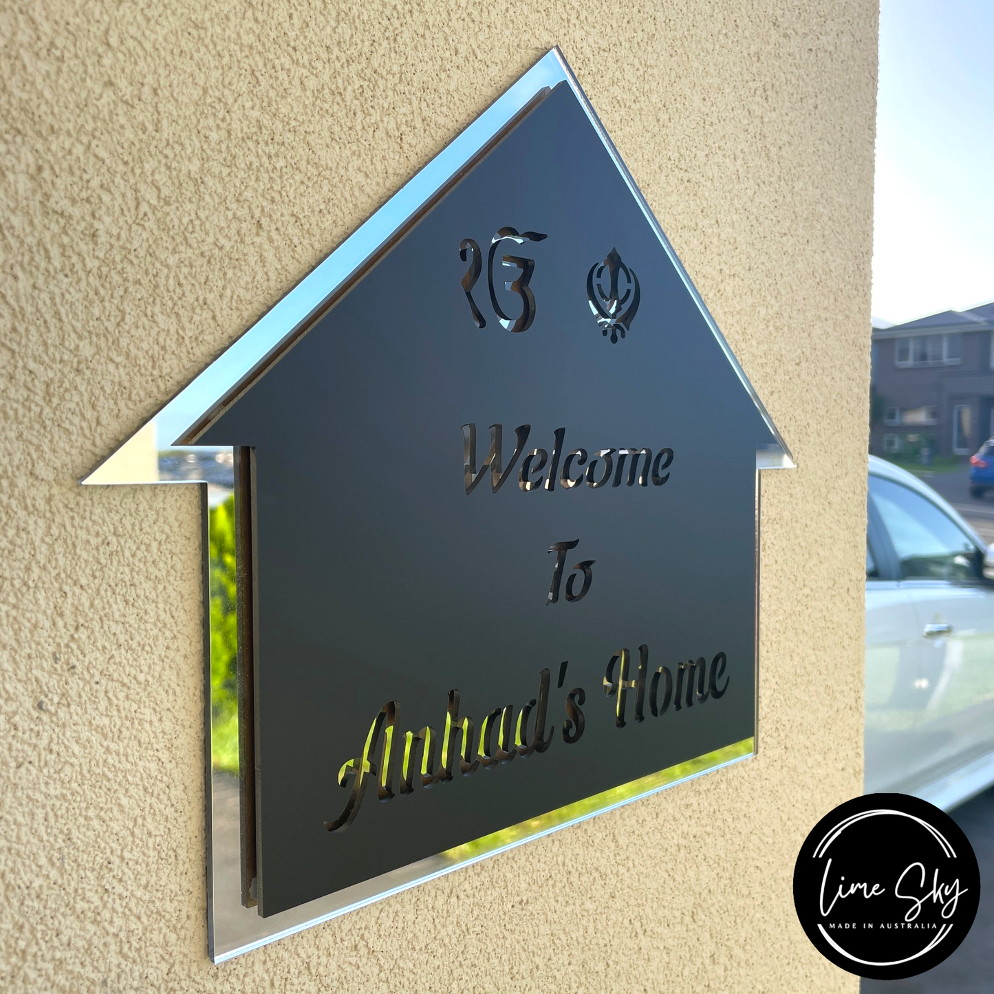 Modern House Entry Sign with Hut Shaped Design