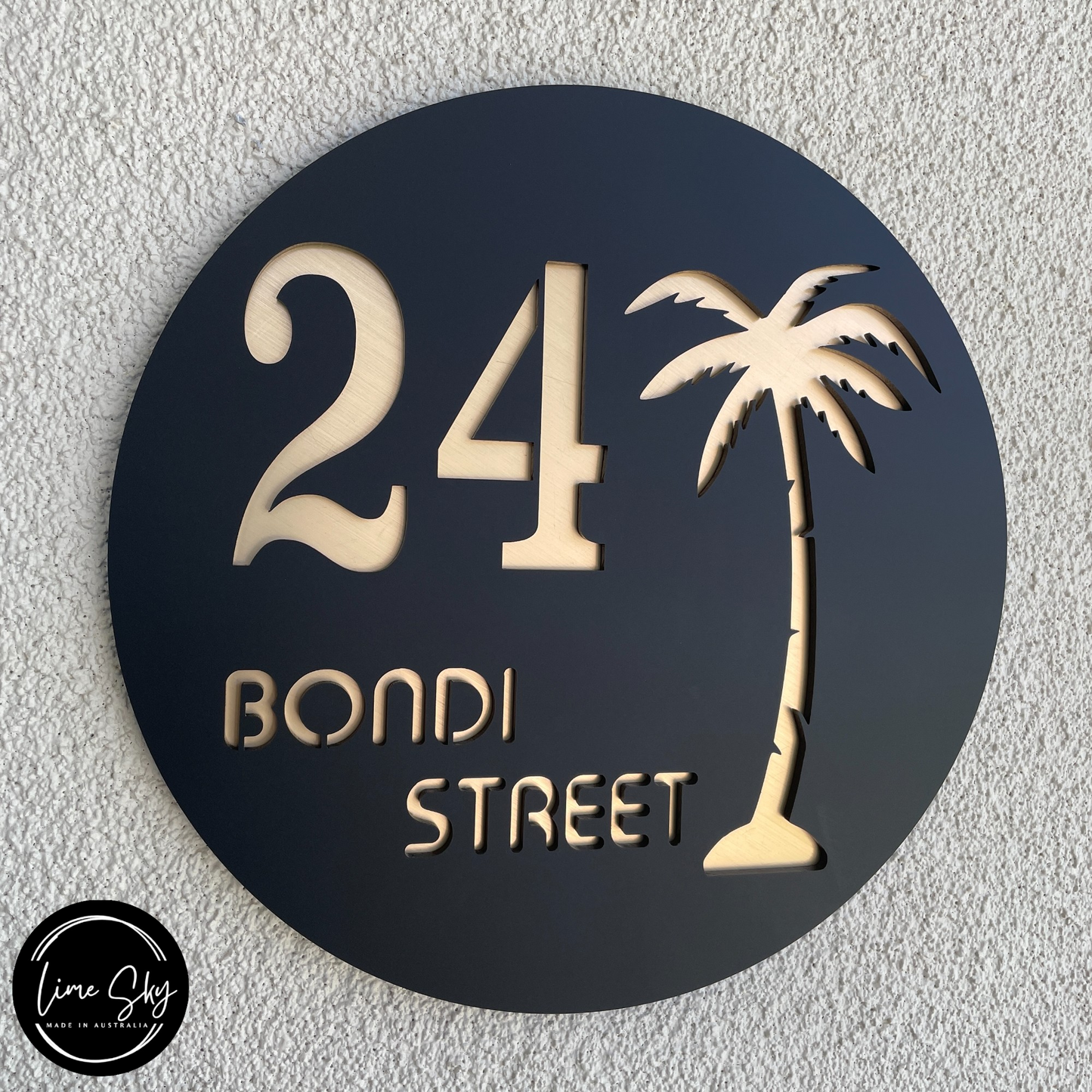 Modern House Entry Sign with Palm Tree In Circle Round Shape