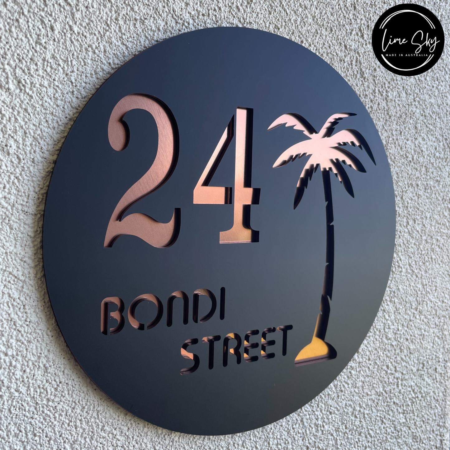 Modern House Entry Sign with Palm Tree In Circle Round Shape