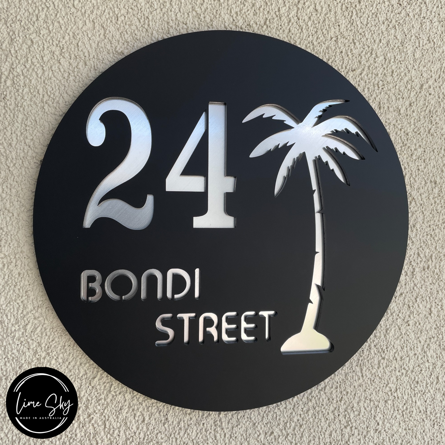 Modern House Entry Sign with Palm Tree In Circle Round Shape