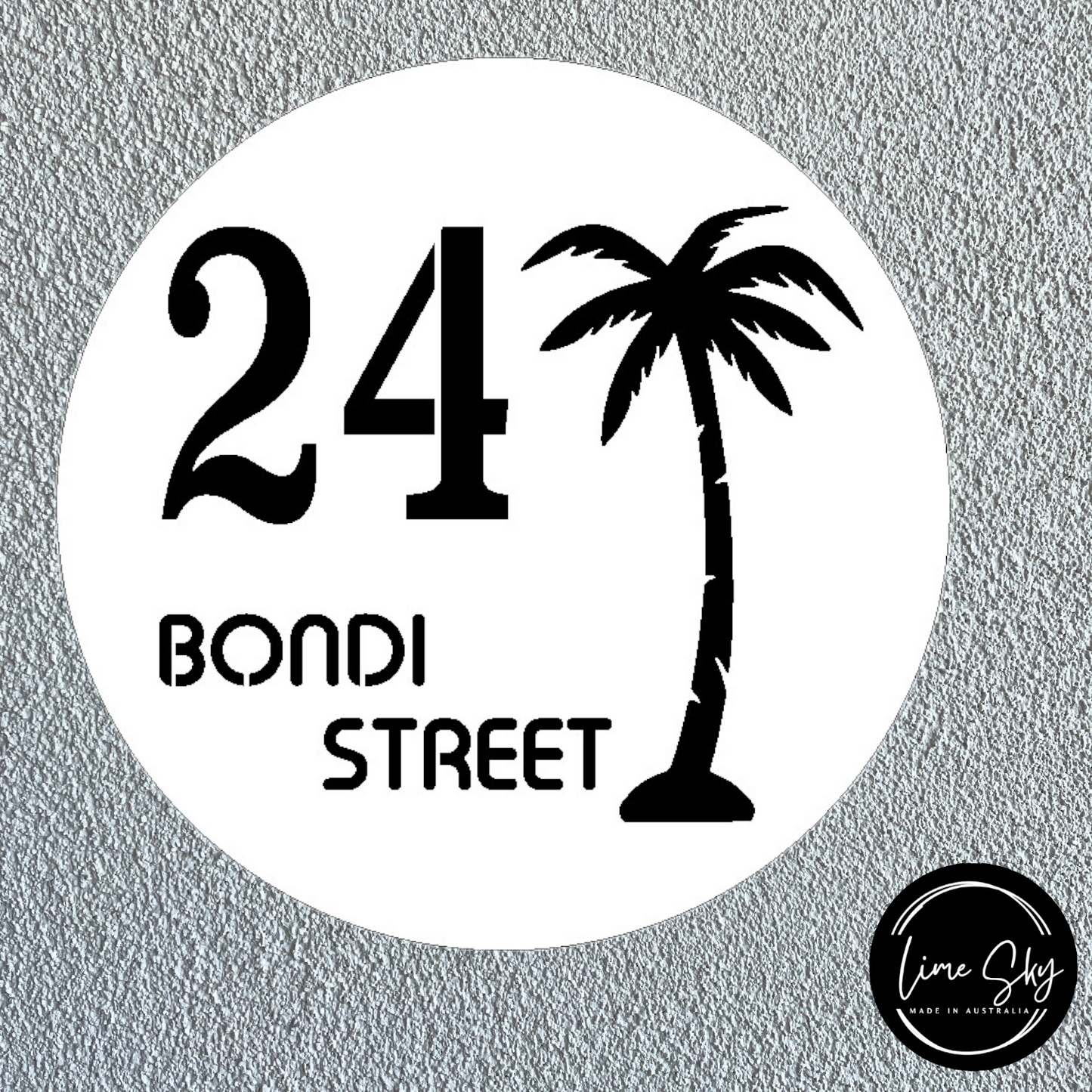 Modern House Entry Sign with Palm Tree In Circle Round Shape