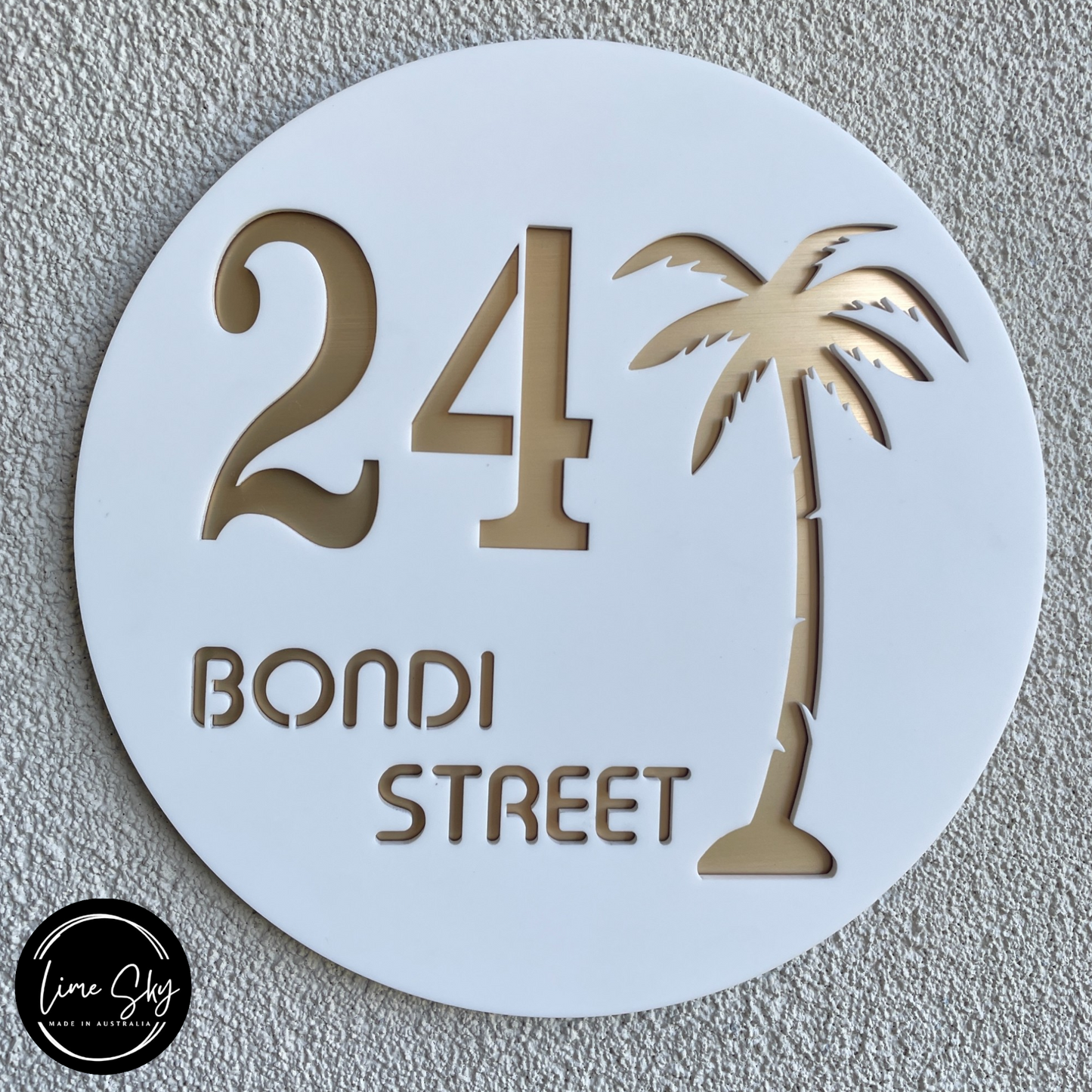 Modern House Entry Sign with Palm Tree In Circle Round Shape