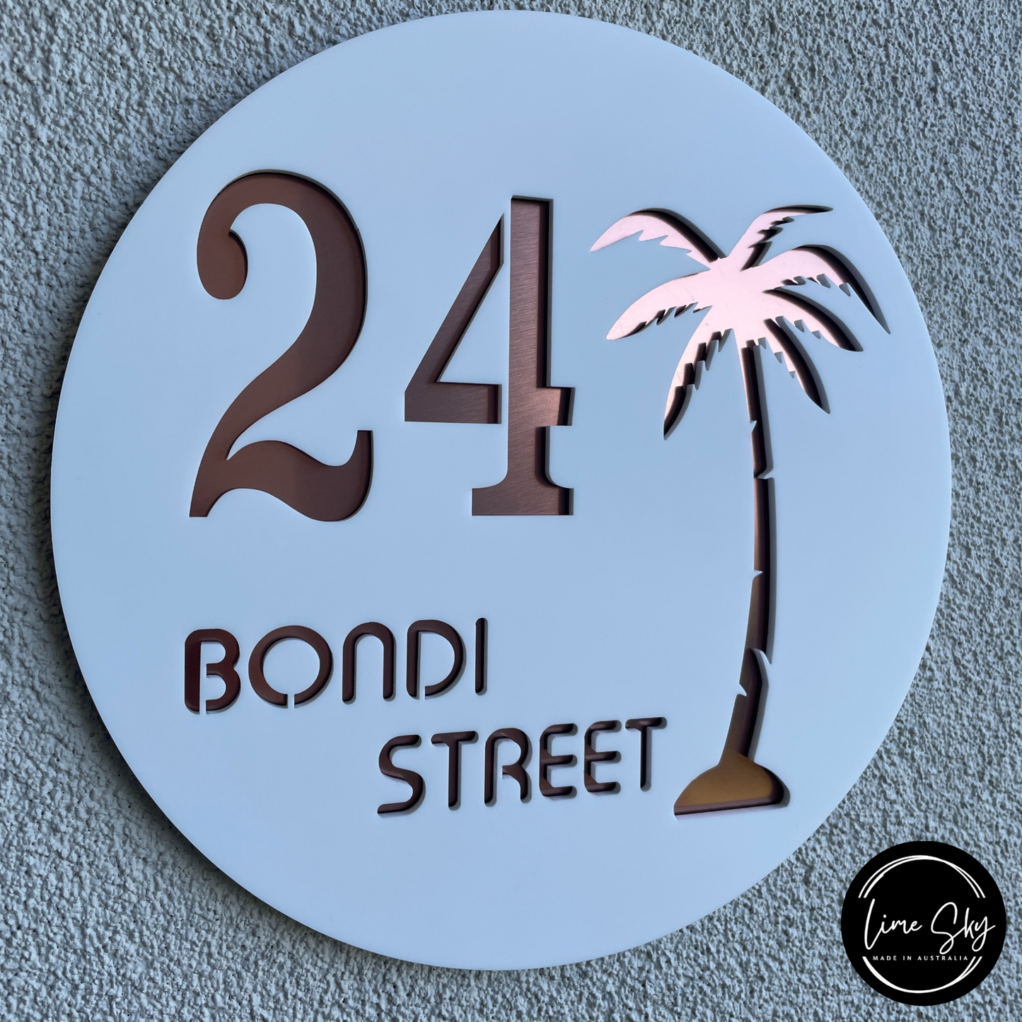 Modern House Entry Sign with Palm Tree In Circle Round Shape