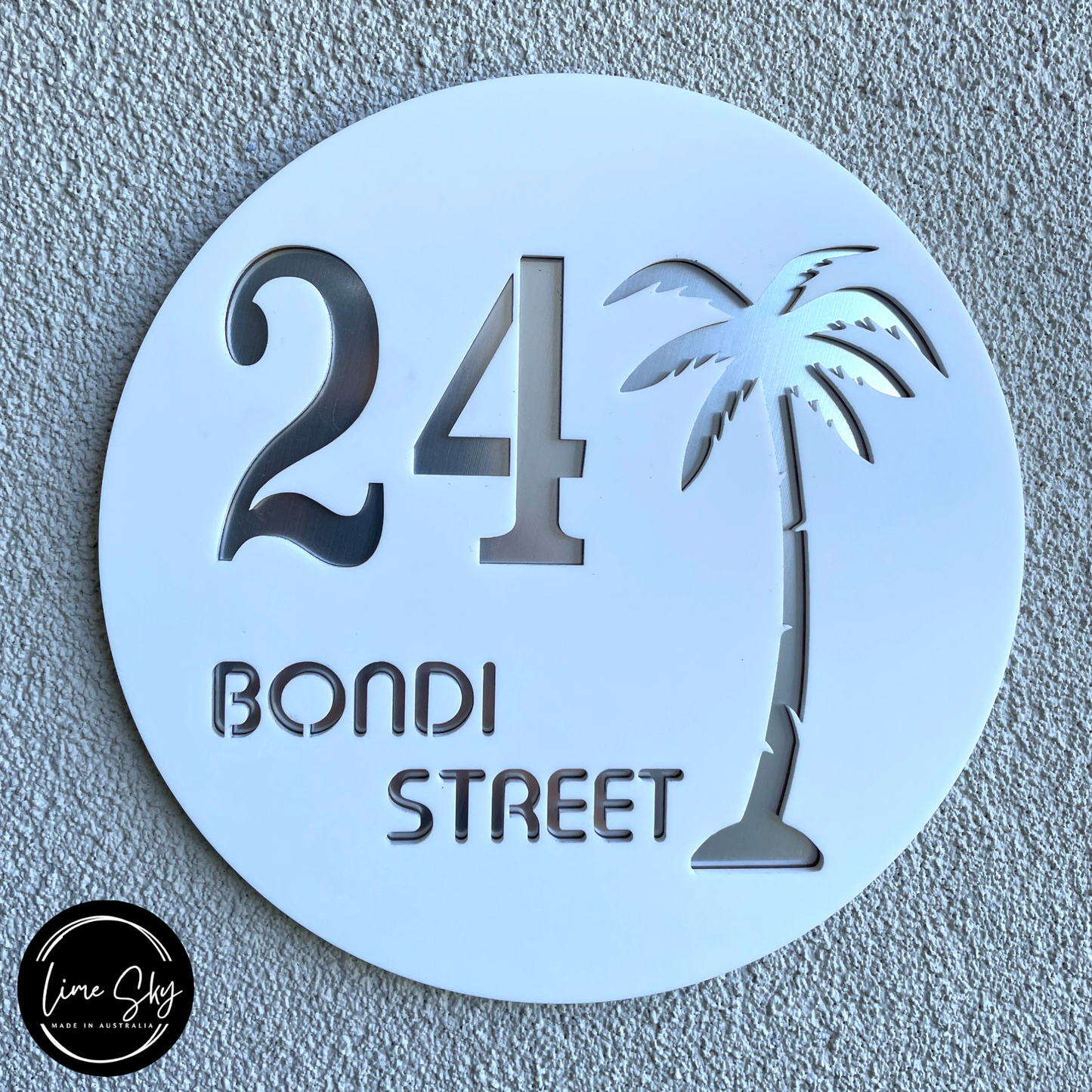 Modern House Entry Sign with Palm Tree In Circle Round Shape