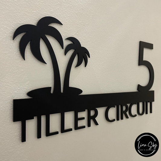 Modern House Entry Sign with Palm Tree Design