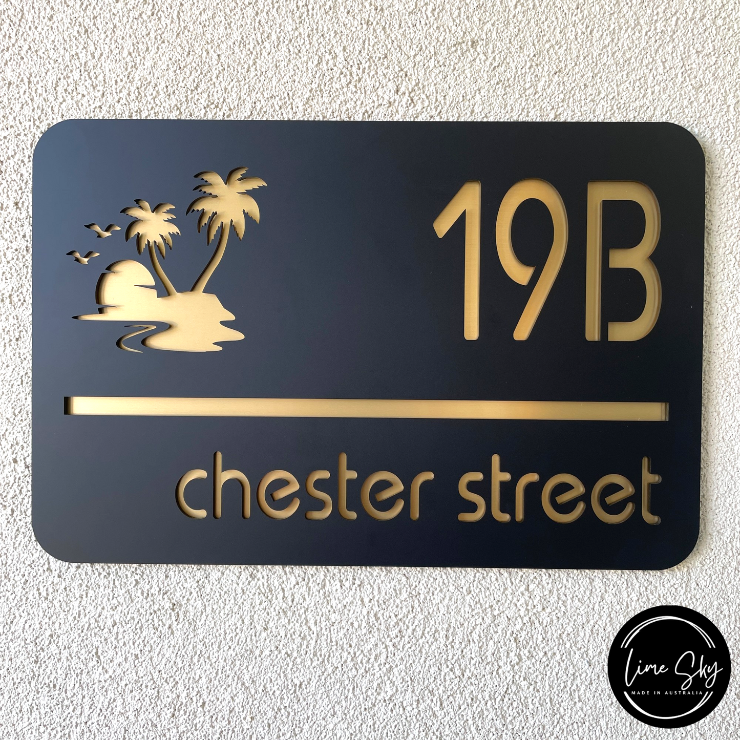 Modern House Entry Sign with Palm Tree In Rectangle Shape