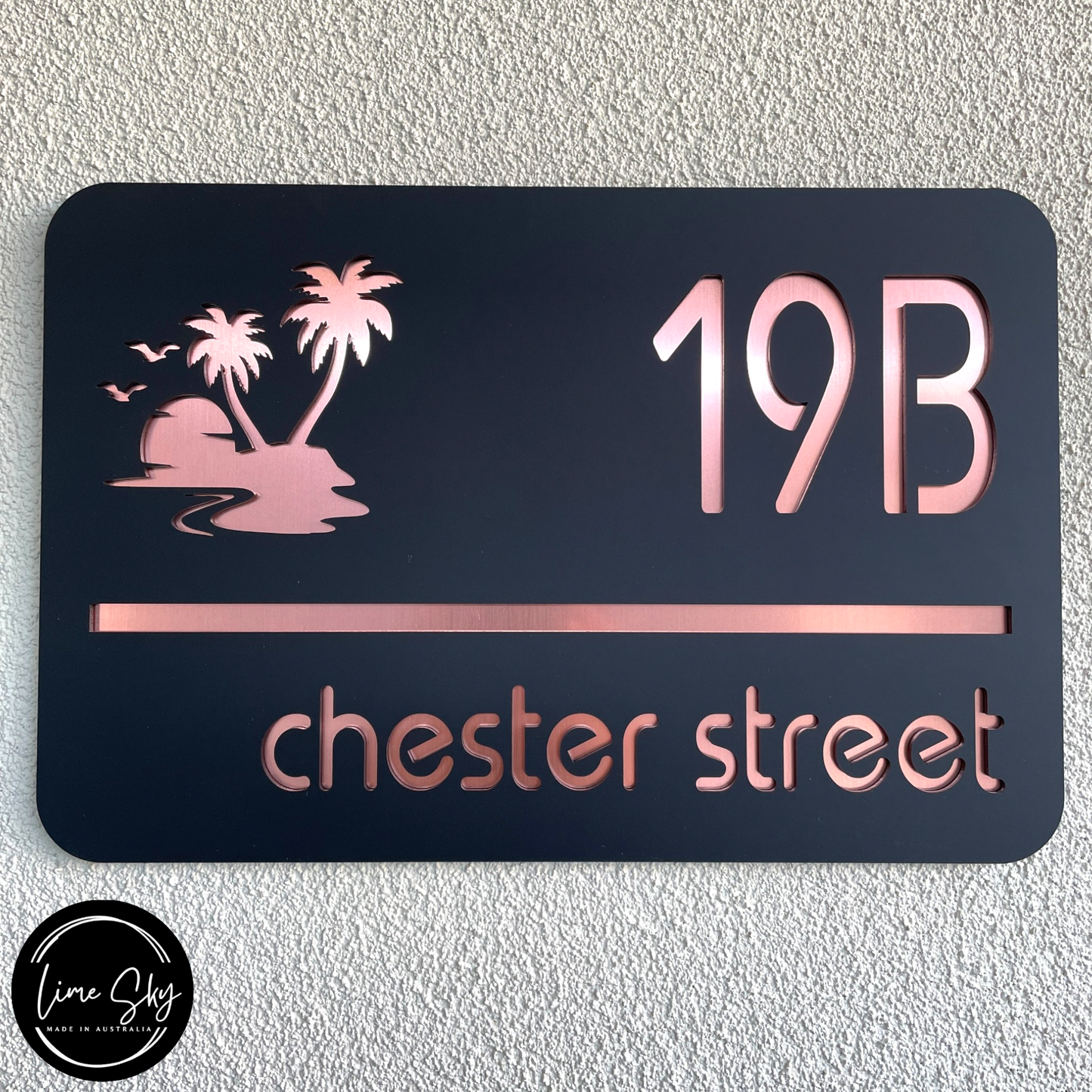 Modern House Entry Sign with Palm Tree In Rectangle Shape