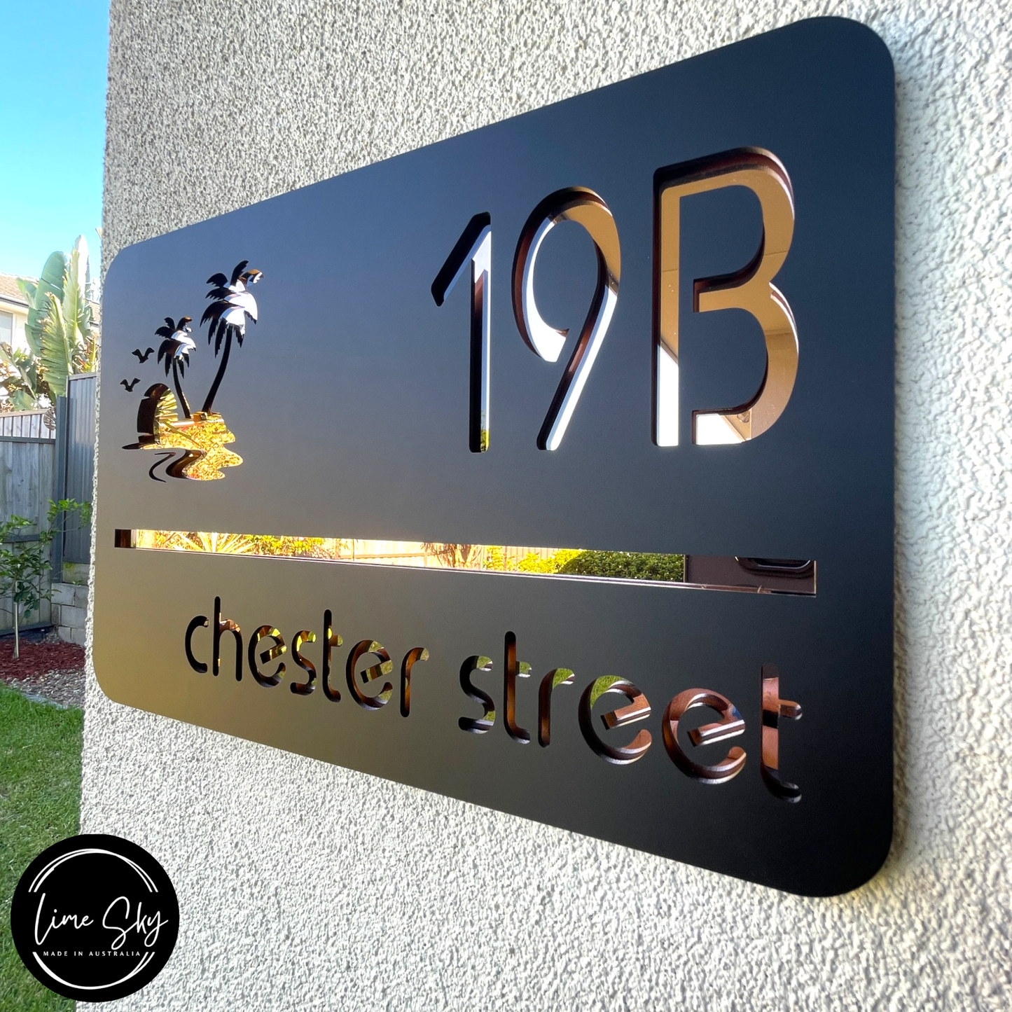 Modern House Entry Sign with Palm Tree In Rectangle Shape