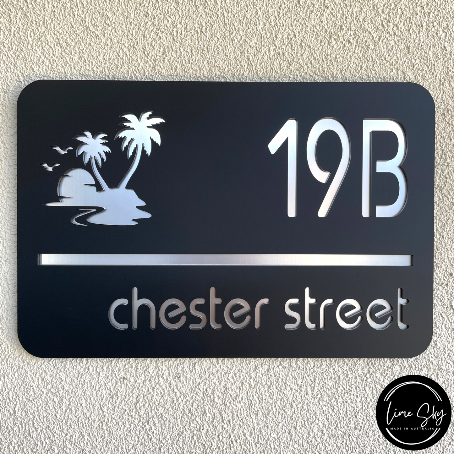 Modern House Entry Sign with Palm Tree In Rectangle Shape