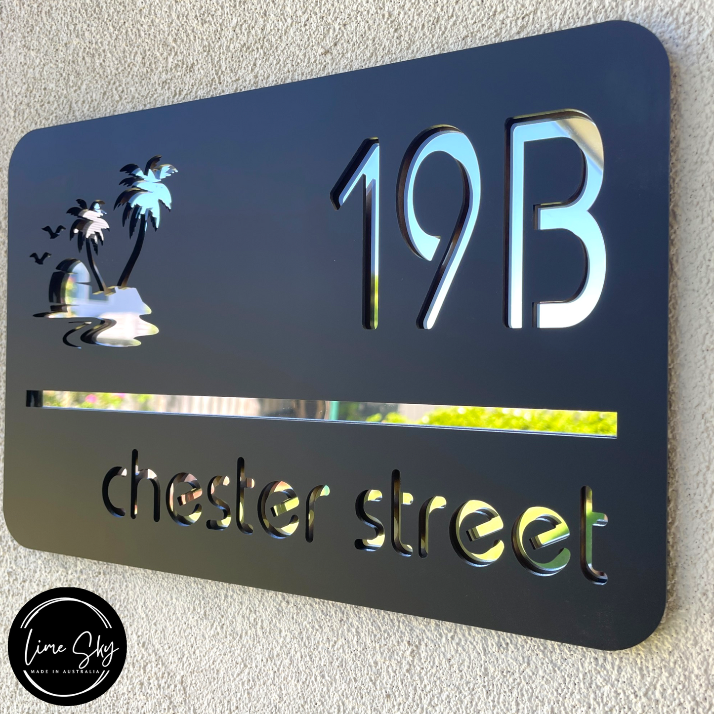 Modern House Entry Sign with Palm Tree In Rectangle Shape