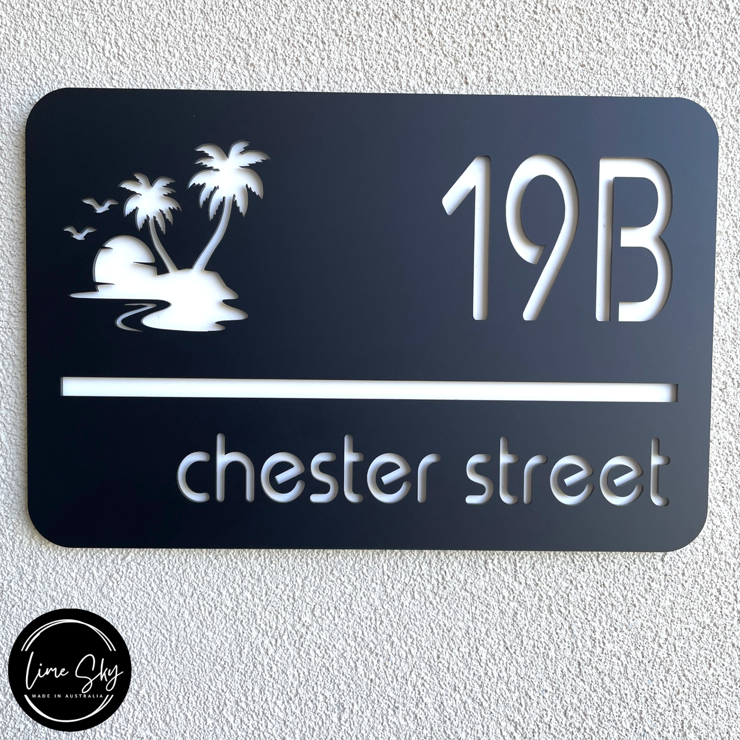 Modern House Entry Sign with Palm Tree In Rectangle Shape