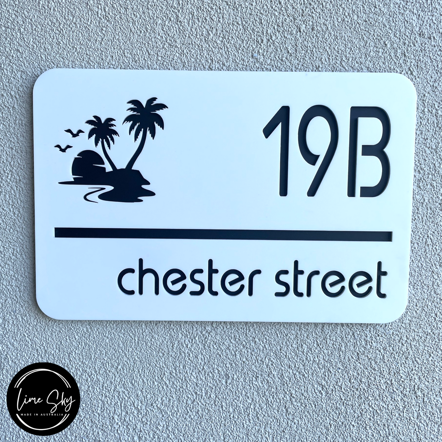 Modern House Entry Sign with Palm Tree In Rectangle Shape