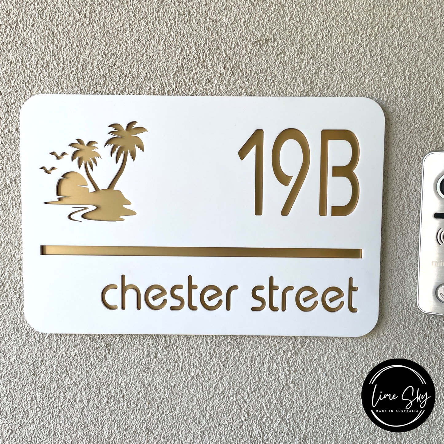 Modern House Entry Sign with Palm Tree In Rectangle Shape