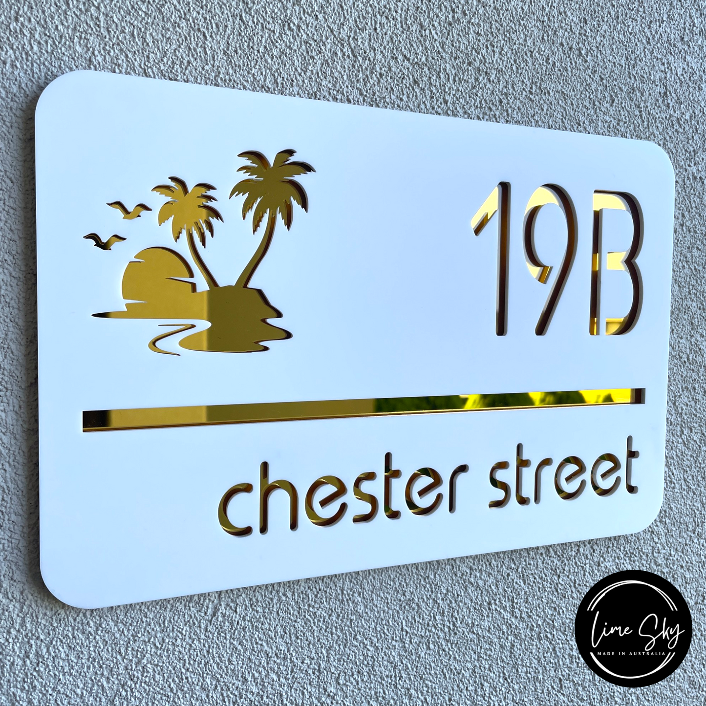 Modern House Entry Sign with Palm Tree In Rectangle Shape