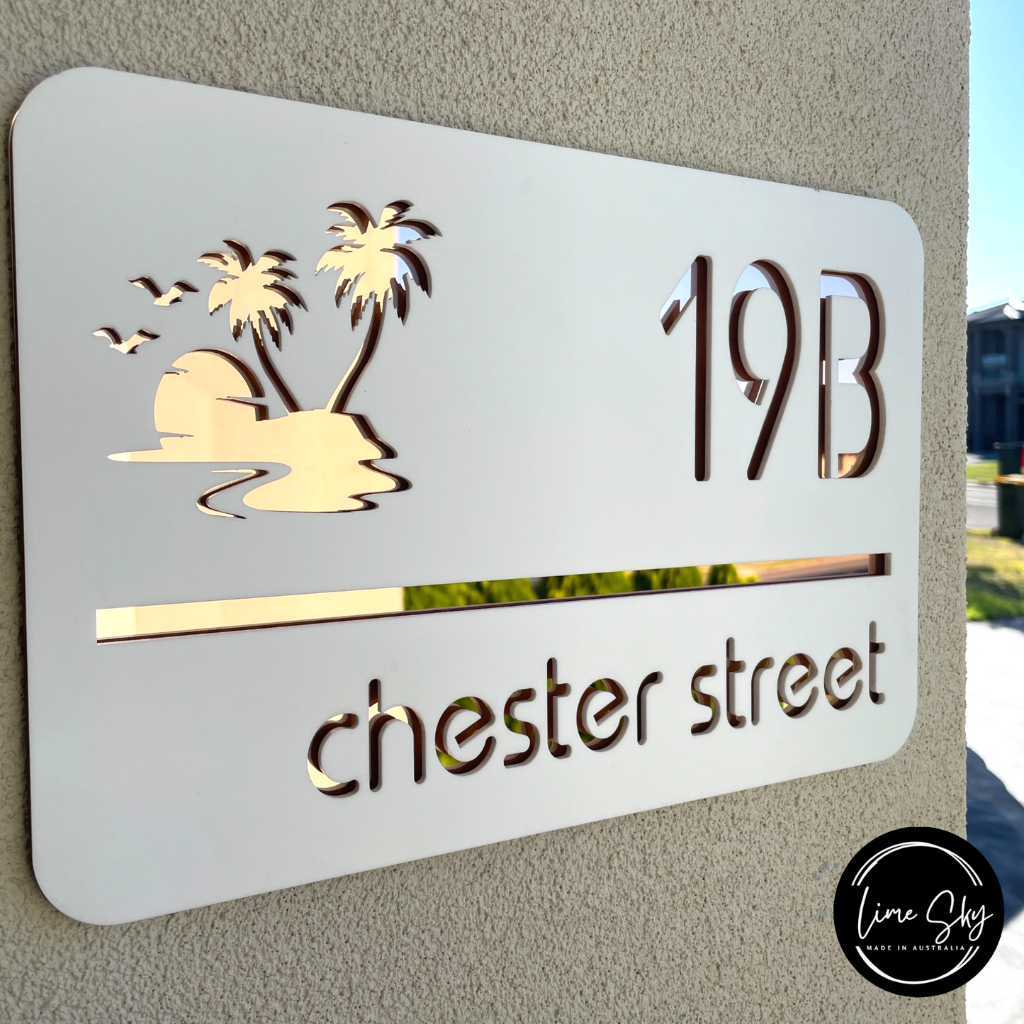 Modern House Entry Sign with Palm Tree In Rectangle Shape