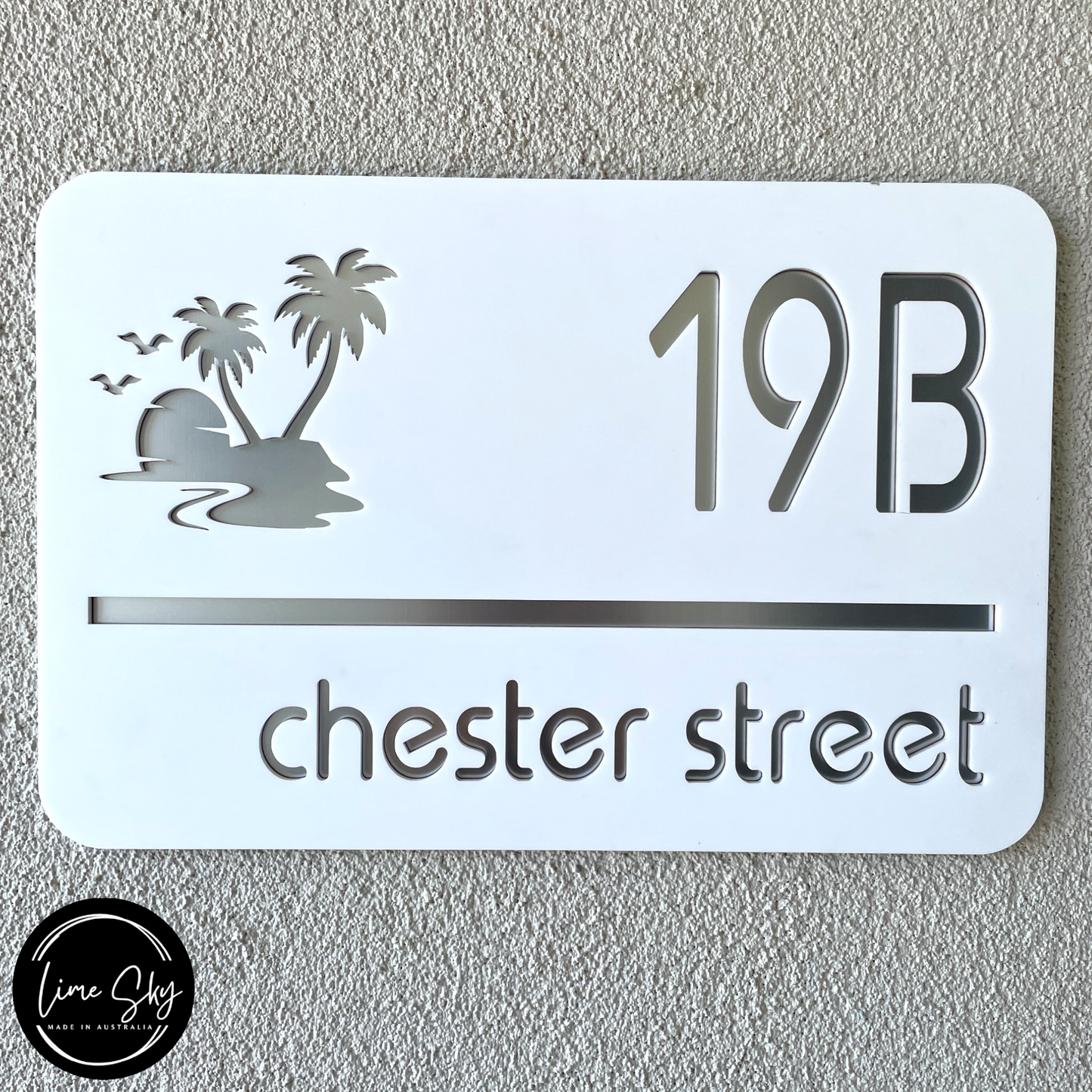 Modern House Entry Sign with Palm Tree In Rectangle Shape