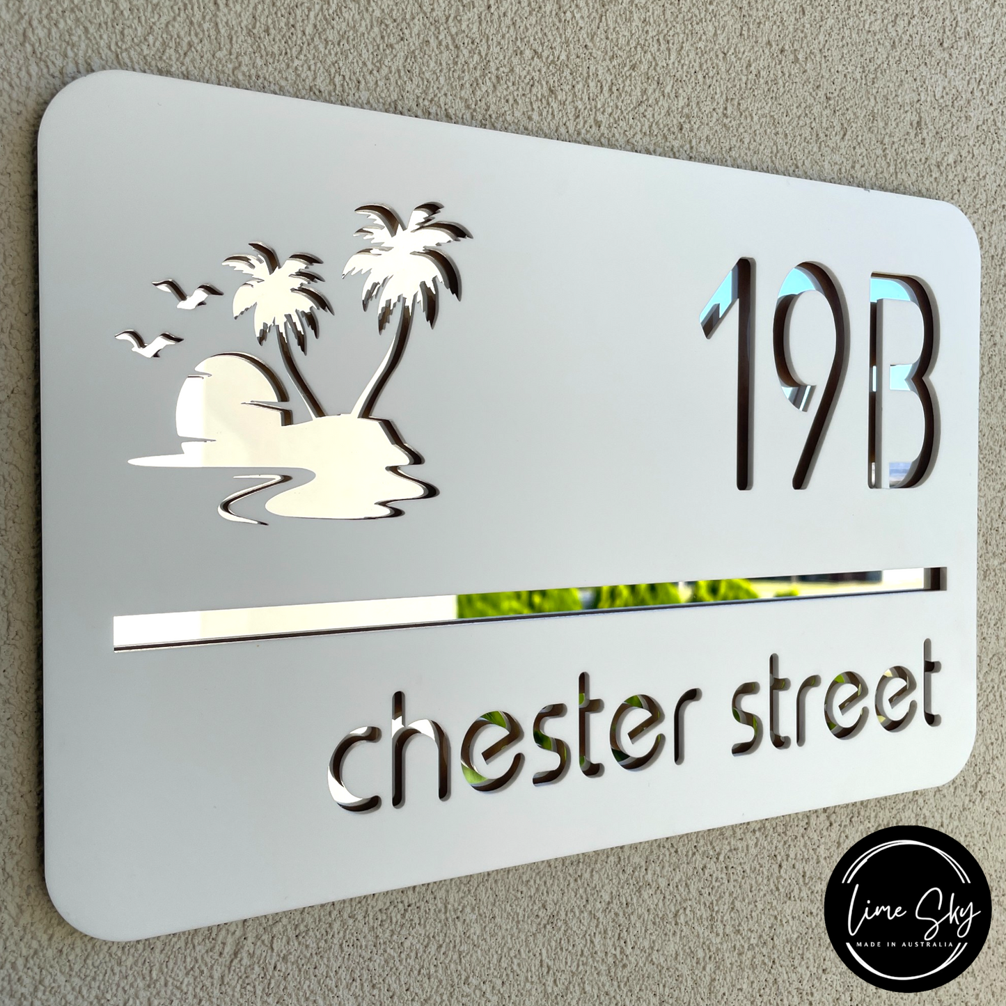 Modern House Entry Sign with Palm Tree In Rectangle Shape