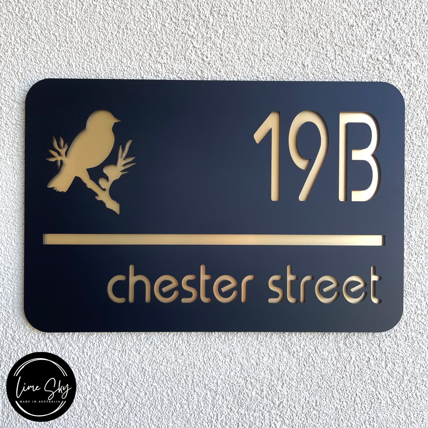 Modern House Entry Sign with Bird Design In Rectangle Shape