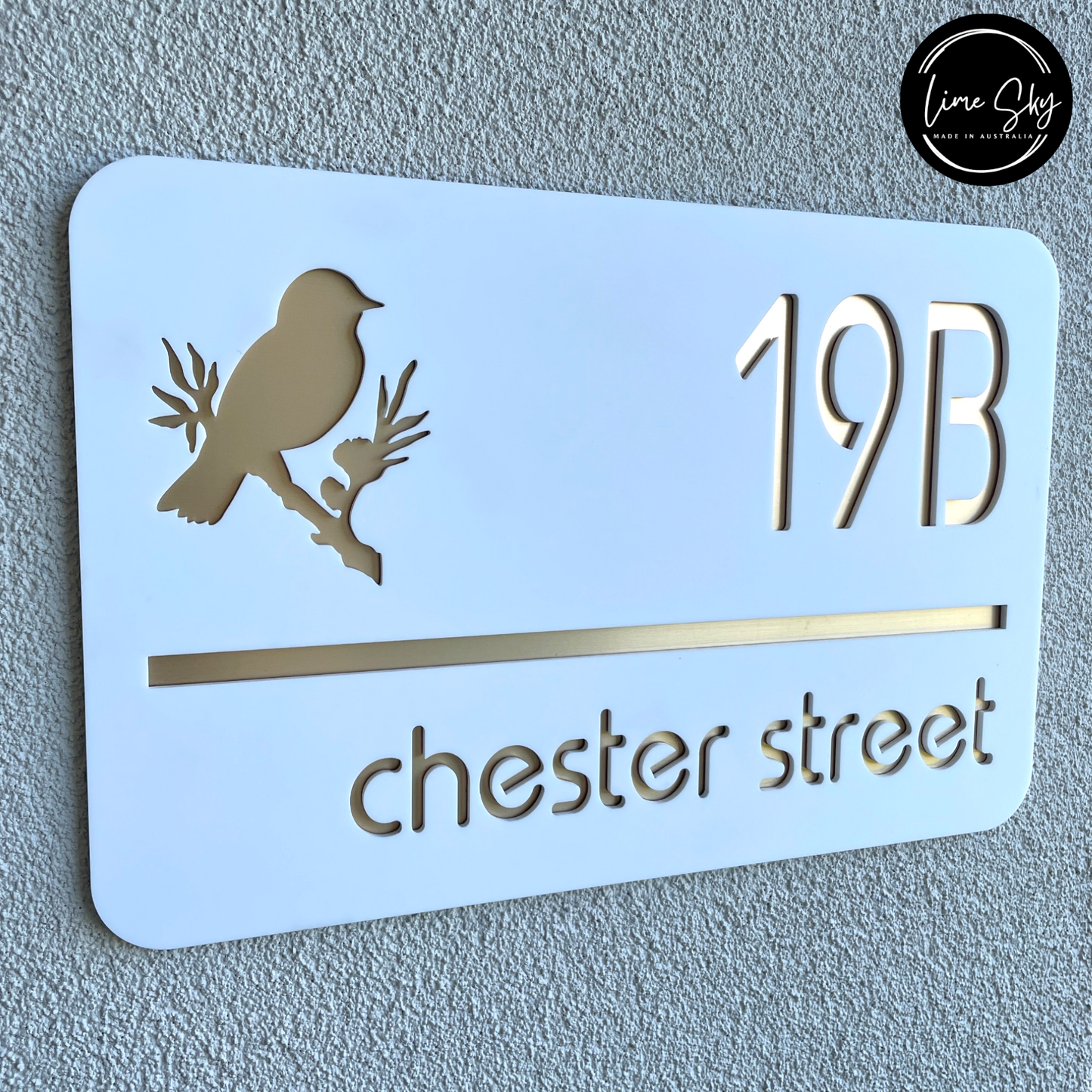 Modern House Entry Sign with Bird Design In Rectangle Shape