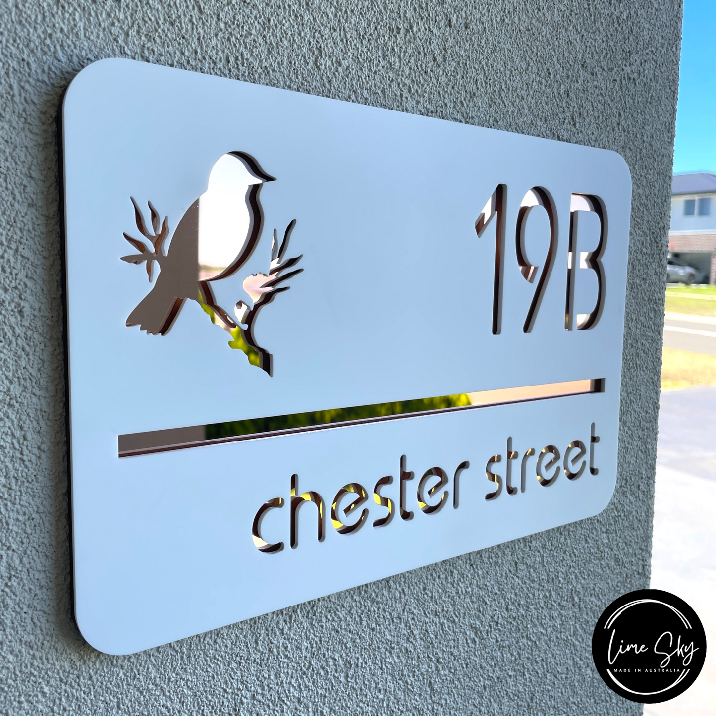 Modern House Entry Sign with Bird Design In Rectangle Shape