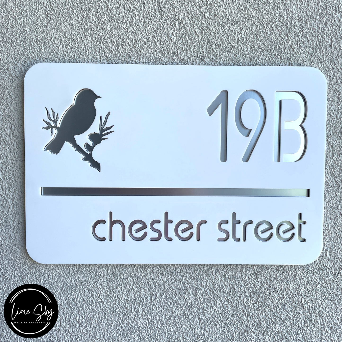 Modern House Entry Sign with Bird Design In Rectangle Shape