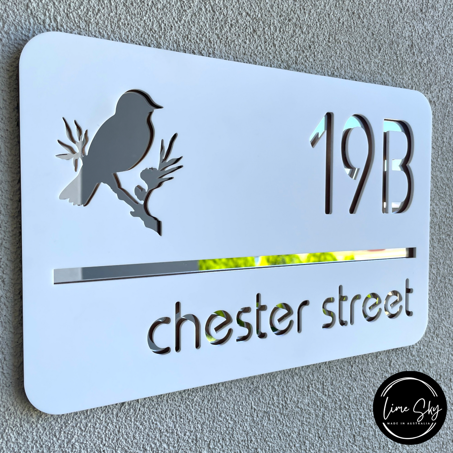 Modern House Entry Sign with Bird Design In Rectangle Shape